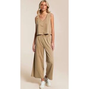 Z Supply Sloane Cropped Tank Top and Cotton Flare Pant Set in Iced Coffee XS